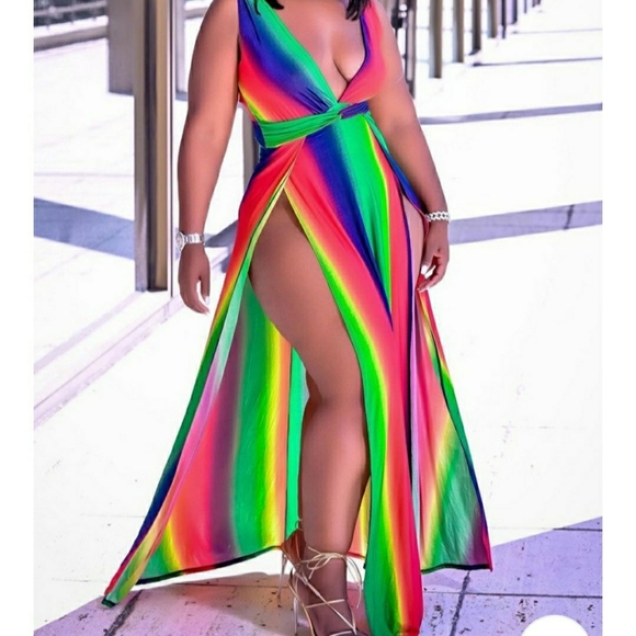 *1 left* Colorblock Gradient High Slit Maxi Dress - Picture 2 of 5